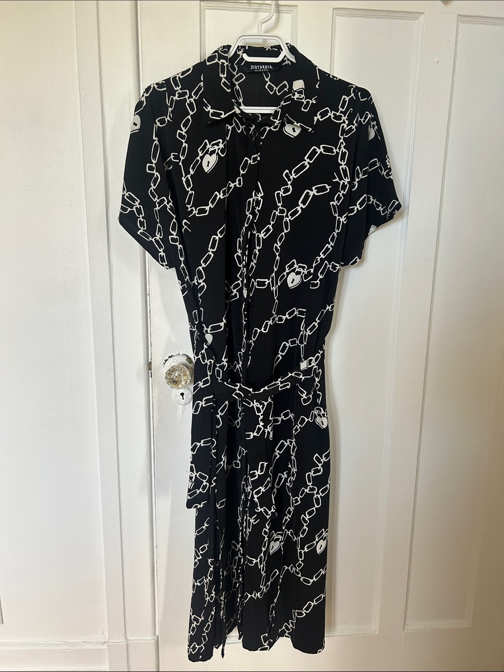 Disturbia Black Chain-Print Tie-Waist Midi Dress US 4 made big